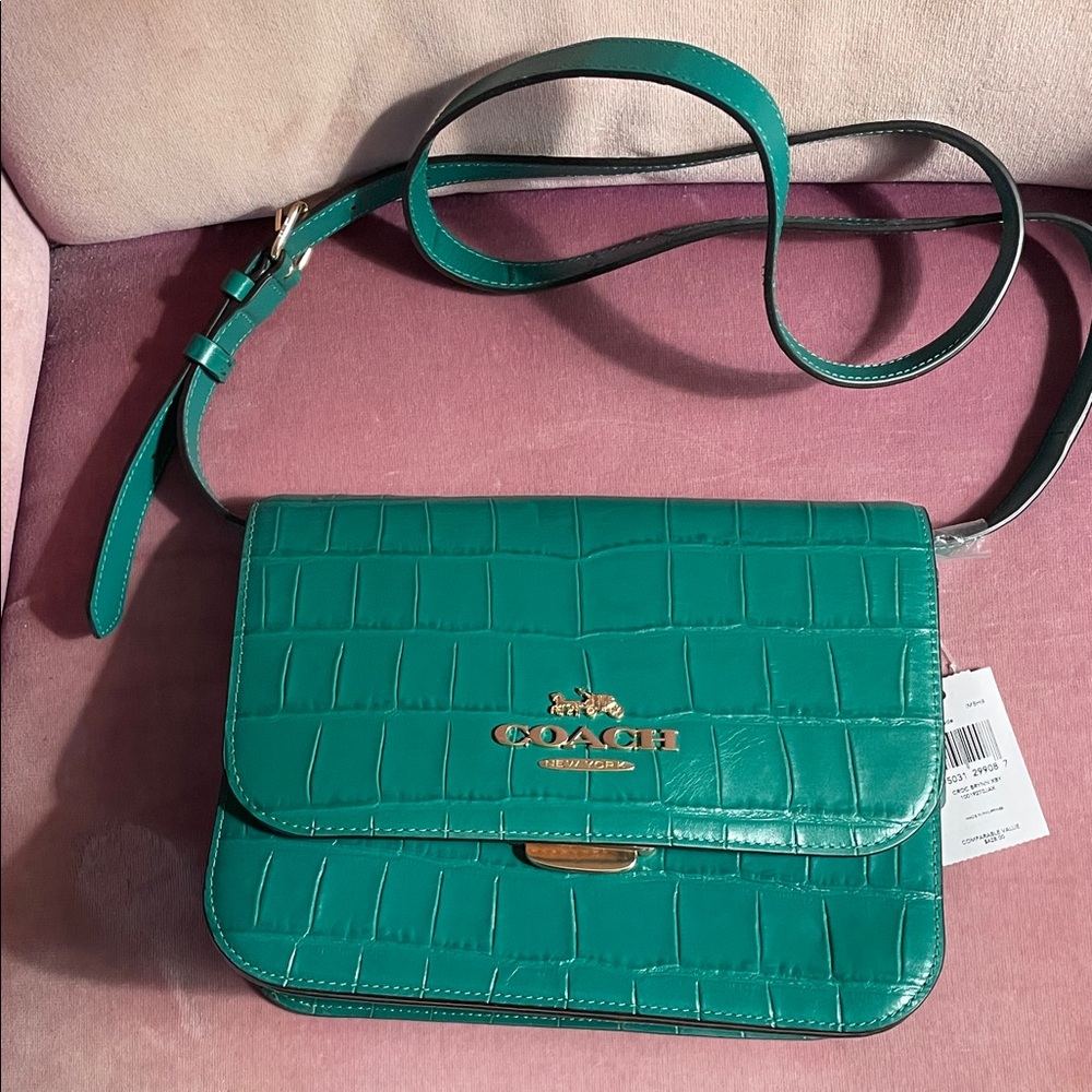 Coach Teal green Croc-Embossed Crossbody Bag and coin purse